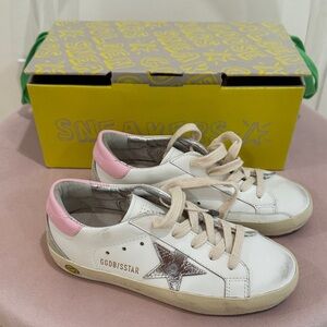 Golden Goose Kids White Sneakers with Pink Heel and Silver Star
